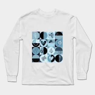 repeating geometry pattern, squares and circles, ornaments, black blue color tones Long Sleeve T-Shirt